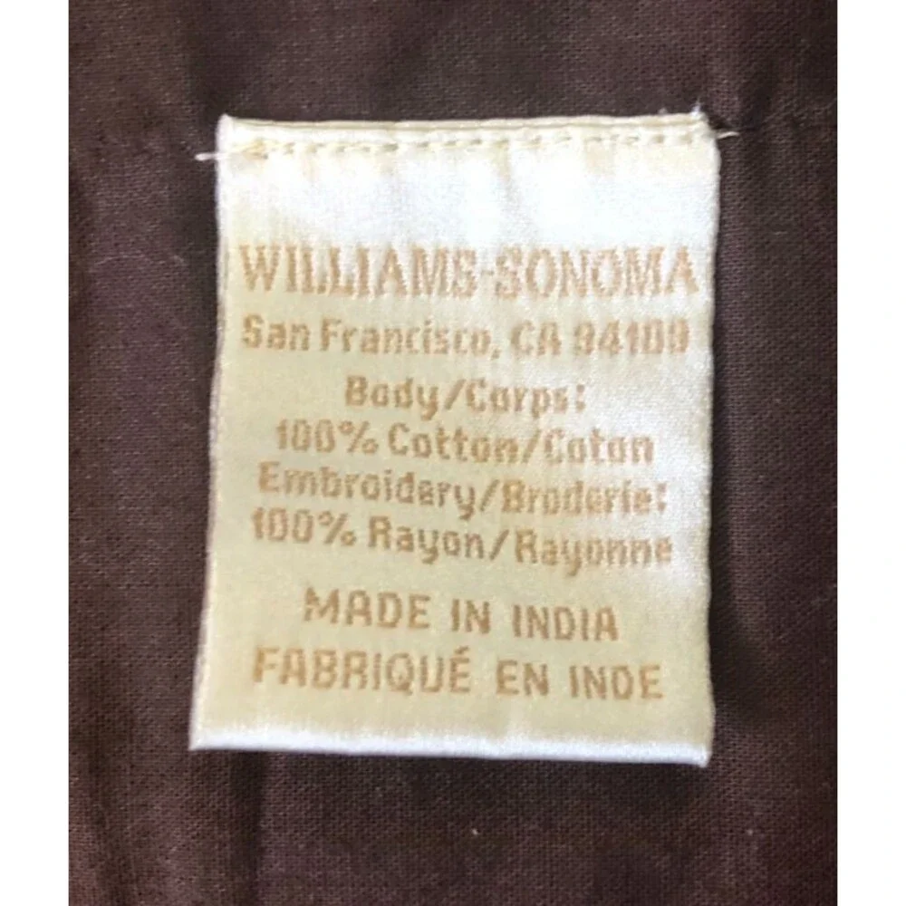 Williams Sonoma Table Runner Embroidered Floral Cotton Beige Brown India 16x90